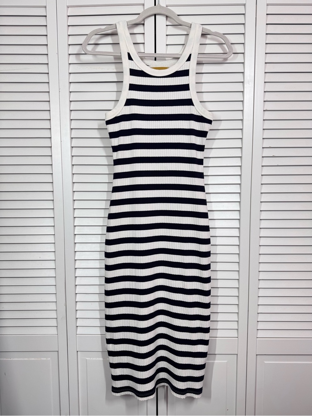 MOTHER The Chin Ups Midi Ribbed Tank Dress Stripes White Navy Bodycon Small - Picture 3 of 14